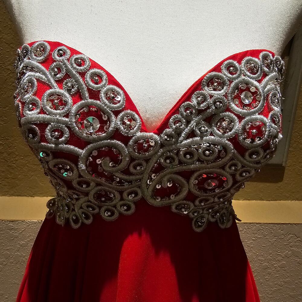 Fiesta Beaded Strapless Holiday Party Dress XS Chiffon Mini Corset Back Sparkle - Picture 7 of 10